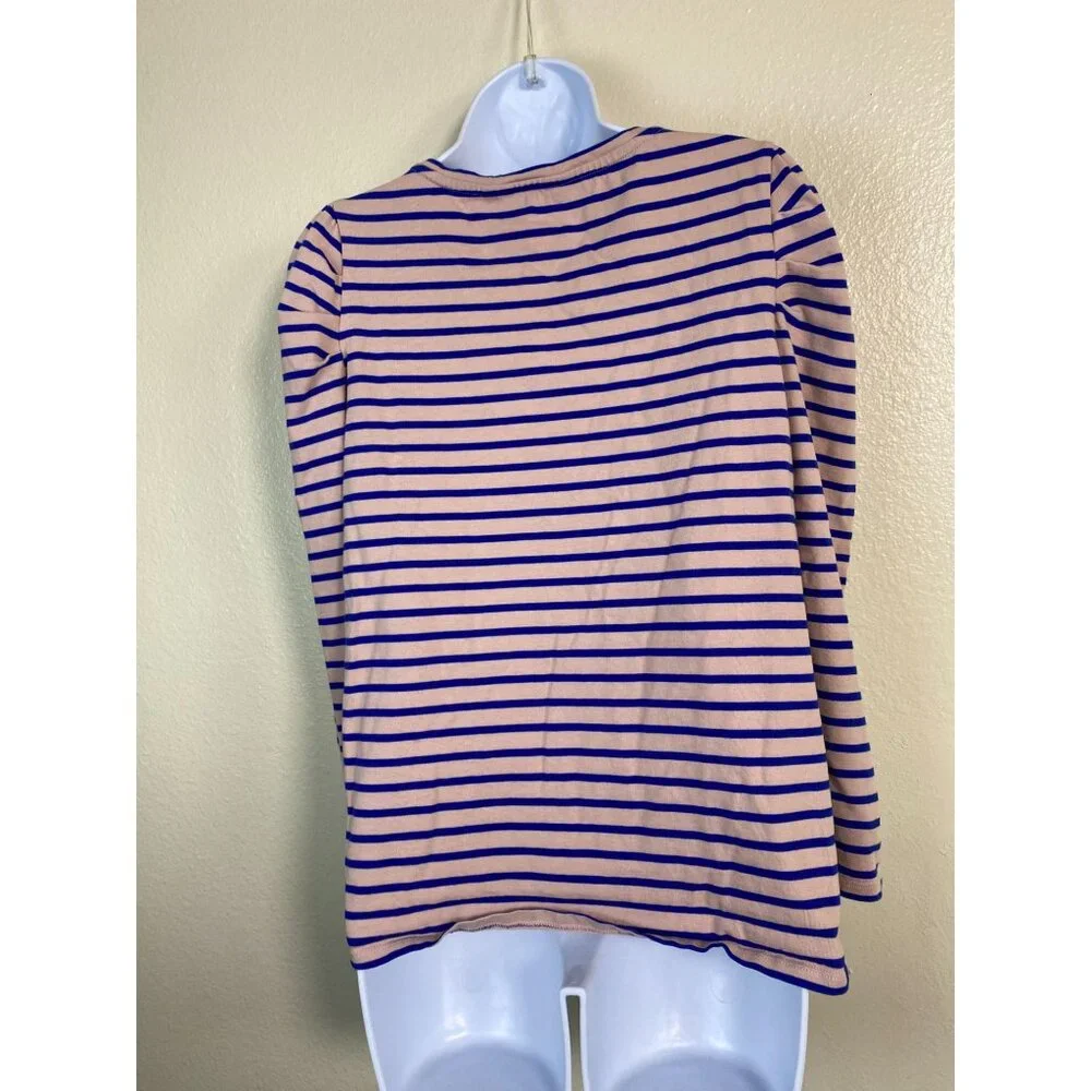 Boden Womens Long Sleeve Striped Top Size 14 Blue Pink Cotton‎ Puff Sleeve Boho